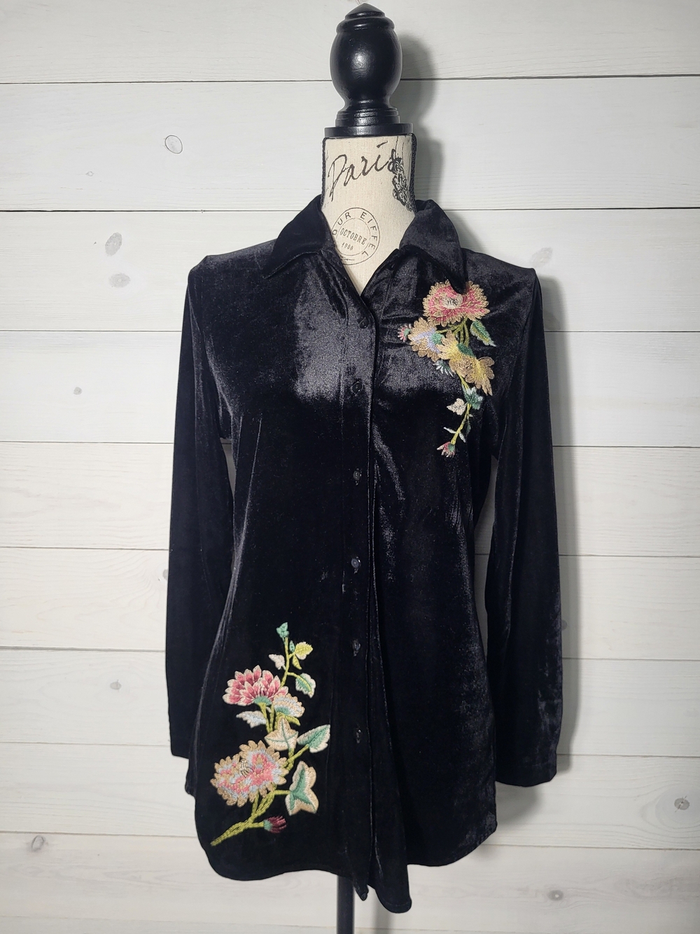 Paparazzi Shirt Velvet Cotton Floral Embroidery BOHO.